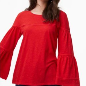 LOFT Red Bell Sleeve Blouse Large